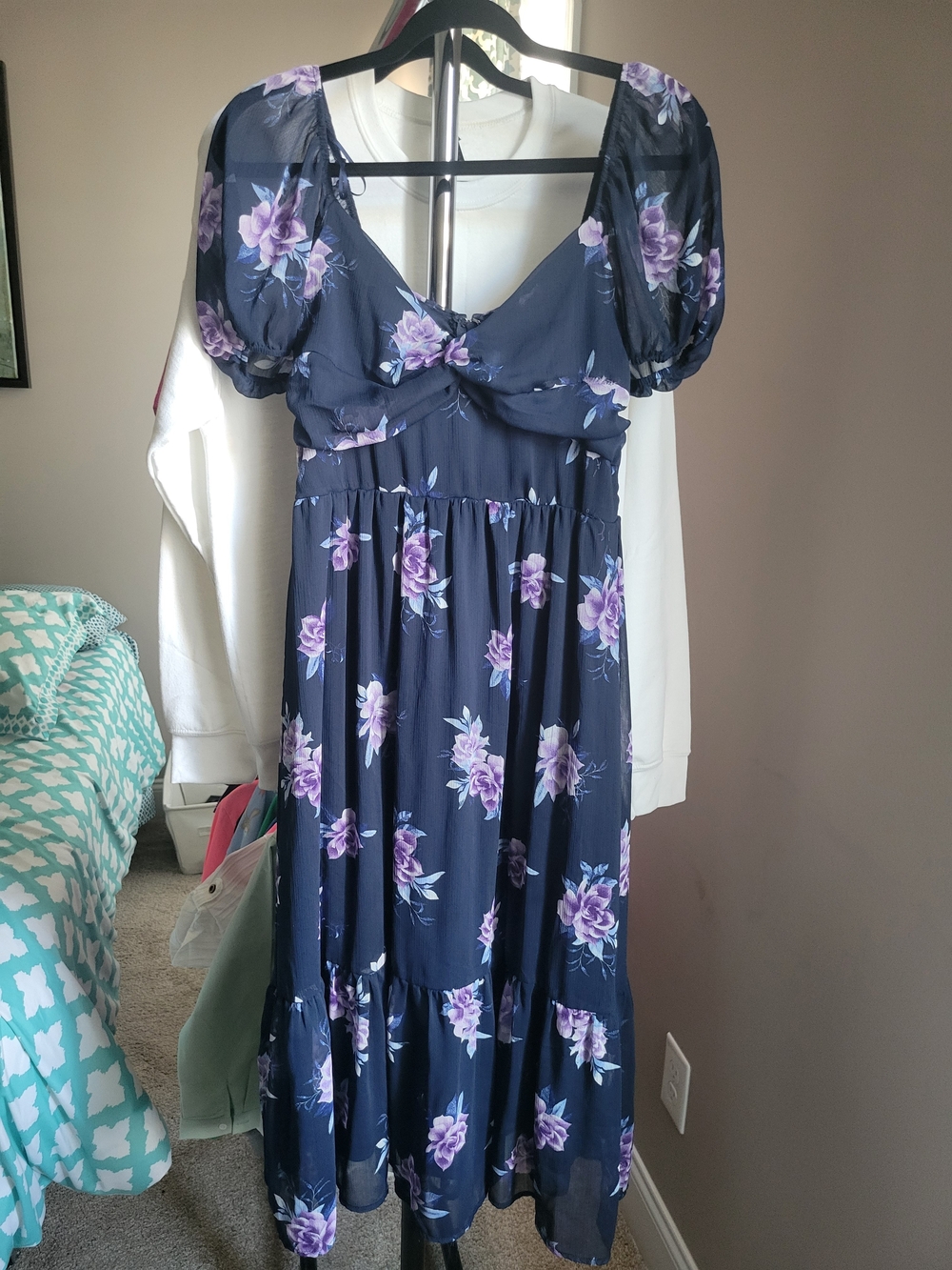Francesca's Collections Navy Maxi Dress with Purple Floral Print
